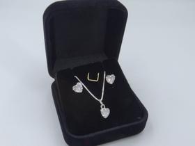 Kit Colar Brinco Ponto de Luz Prata 925 Coração