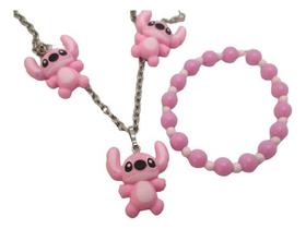 Kit Colar, Brinco, Puls Infantil Personagens Stitch E Angel
