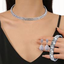 kit Colar + brinco pulseira strass noiva casamento dia mães -