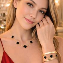 Kit Colar Choker Bracelete Prego Love Pulseira Perochecha Trevo Aço Dourado Banho Ouro 18K Kit Colar Choker Bracelete Prego Love Pulseira Perochecha Trevo Aço Dourado Banho Ouro 18K