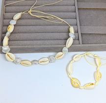 Kit Colar choker e Pulseira tornozeleira conchas buzios Estrela do mar colorida ajustável amarração Moda Praia verão