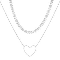 Kit Colar Choker Escama + Colar de Coração Banhado Prata 925