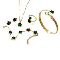 Kit Colar Choker Pulseira E Brinco Flor Aço Inox Virginia