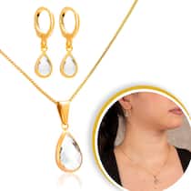 Kit Colar Com Brinco E Pingente Gota Dourado Feminino Kit Colar Com Brinco E Pingente Gota Dourado Feminino