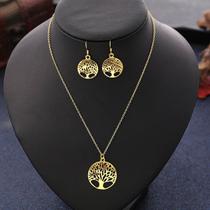 kit Colar com brinco Pingente Árvore da vida prateado dourad