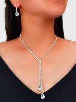 Kit Colar Com Brinco Pingente Cristal Strass Casamento Mães Kit Colar Com Brinco Pingente Cristal Strass Casamento Mães