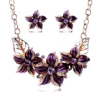 kit Colar com brinco Pingente Flor Presente dia Mamãe