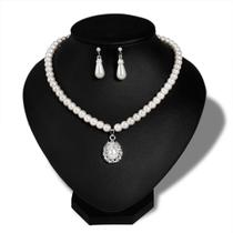 kit Colar com brinco Pingente perola strass casamento d mães - kit Colar com brinco Pingente perola strass casamento d mães -