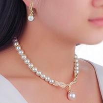 kit Colar com brincos Pérola luxo Delicado Pingente Strass kit Colar com brincos Pérola luxo Delicado Pingente Strass