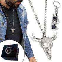 Kit Colar Corrente Cabeça de Boi LongHorn Chaveiro Country Kit Colar Corrente Cabeça de Boi LongHorn Chaveiro Country