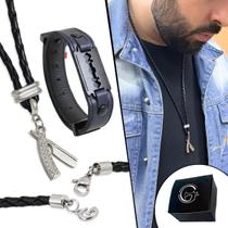 Kit Colar Couro Navalha Barbearia Pulseira Couro Lâmina Kit Colar Couro Navalha Barbearia Pulseira Couro Lâmina