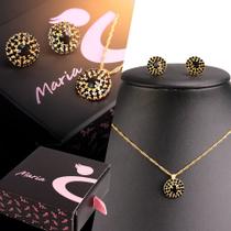 Kit colar e brinco feminino Zicronia rosa pingente strass KCBPS Kit colar e brinco feminino Zicronia rosa pingente strass KCBPS