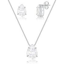 Kit Colar e Brinco Gota Cristal Zirconia A Prata 925 Antialergico