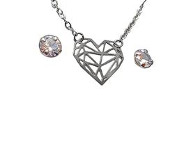 Kit colar e brinco inox pingente coração 48cm corrente elo cj459