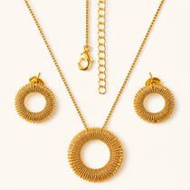 Kit colar e brinco redondo texturizado banhado ouro 18k Kit colar e brinco redondo texturizado banhado ouro 18k