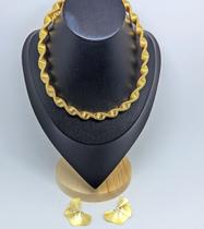 Kit Colar e Brincos leque Antialérgico Feminino Choker torcido Mola elos andulado metal Folheado Ouro Dourado Prata