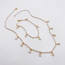 Kit colar e pulseira de mini pérolas banhado a ouro 18k