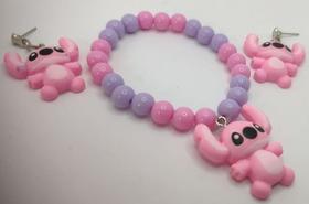 Kit Colar E Pulseira Infantil Personagens Stitch E Angel Kit Colar E Pulseira Infantil Personagens Stitch E Angel