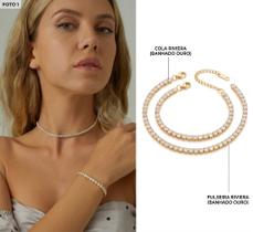 Kit Colar e Pulseira Riviera Zircônia Banhada Ouro Luxo Kit Colar e Pulseira Riviera Zircônia Banhada Ouro Luxo