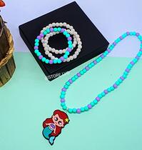 Kit Colar e Pulseiras Infantil Menina Miçangas Pérolas Coloridas Personagem Disney Pony Sereia Stitch Monica Tendência