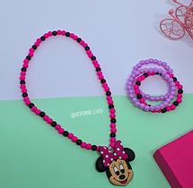 Kit Colar e Pulseiras Infantil Menina Miçangas Pérolas Coloridas Personagem Disney Pony Sereia Stitch Monica Tendência