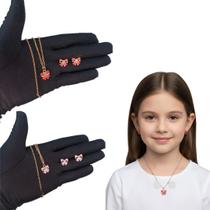 Kit Colar Feminino e Brinco Bijuteria Com Pingente Biju Laço Infantil