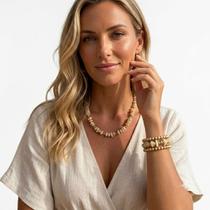 Kit Colar Feminino e Pulseira Pedra Acrílico Elegante Casual Look Atemporal Kit Colar Feminino e Pulseira Pedra Acrílico Elegante Casual Look Atemporal
