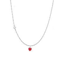 Kit Colar Feminino Pingente Coração Vermelho De Prata 925