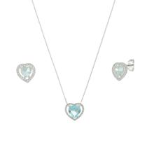 Kit Colar Feminino Prata 925 Legítima Coração Azul