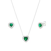 Kit Colar Feminino Prata 925 Legítima Coração Verde Kit Colar Feminino Prata 925 Legítima Coração Verde