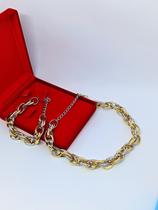Kit Colar Gargantilha e Pulseira Corrente elos Grosso Oval elo Duplo Mix dourado com Prata Luxo Folheado Ouro Tendência