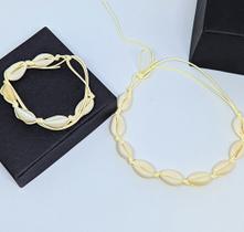Kit Colar Gargantilha e Pulseira tornozeleira conchas do mar artesanal Búzios naturais com Olho grego Moda praia Verão