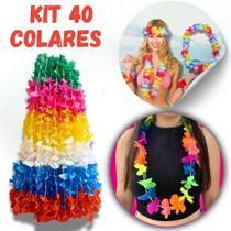 Kit Colar Havaiano Flor Carnaval Flores Coloridas para Luau Festas Fantasia Adereço de Pescoço