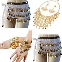 Kit Colar, Par de Brincos, Par Pulseiras de Moedas e Lenço de Quadril Dança do Ventre/Cigana/Indiana - KIT21 Kit Colar, Par de Brincos, Par Pulseiras de Moedas e Lenço de Quadril Dança do Ventre/Cigana/Indiana - KIT21