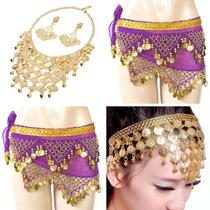 Kit Colar, Par de Brincos, Tiara e Lenço de Quadril Dança do Ventre/Cigana/Indiana - KIT27