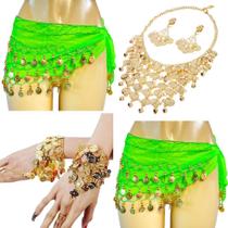 Kit Colar, Par de Pulseiras, Cinto de Moedas Dança do Ventre/Cigana/Indiana - KIT14