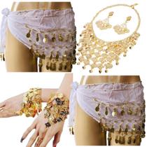 Kit Colar, Par de Pulseiras, Cinto de Moedas Dança do Ventre/Cigana/Indiana - KIT14