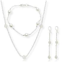 Kit Colar Pulseira Brinco Perola Natural Agua Doce Prata 925