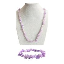 Kit Colar Pulseira Cascalho Pedra Ametista Lavanda