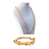 Kit Colar Pulseira Cascalho Pedra da Lua Creme - Intuição