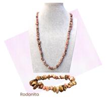 Kit Colar Pulseira Cascalho Pedra Rodonita - Fraternidade