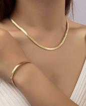 Kit Colar + Pulseira de corrente Fita banho de Ouro
