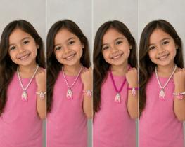 Kit Colar Pulseira Infantil Criança Sereia Colorido Menina 1 Kit