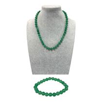 Kit Colar Pulseira Pedra Natural Quartzo Verde - Esferas 8mm