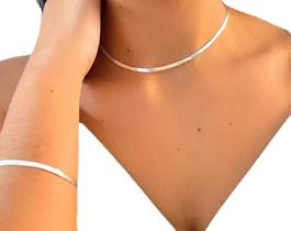 Kit Colar + Pulseira Prata 925 Feminina Choker Laminada - Oremte