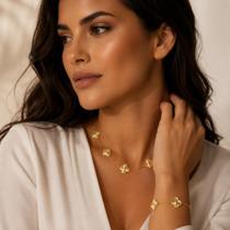 Kit Colar Pulseira Trevo Virgínia Aço Banho Ouro 18k Dourado Kit Colar Pulseira Trevo Virgínia Aço Banho Ouro 18k Dourado