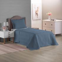 Kit Colcha 2Pçs Para Quarto Tamanho Solteiro Cor Azul Liso Kit Colcha 2Pçs Para Quarto Tamanho Solteiro Cor Azul Liso