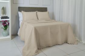 Kit Colcha 3 Peças Queen Percal 300 Fios Bordado Inglês Home