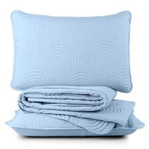 Kit Colcha Arcos Casal Dupla Face Matelado 200 Fios 3Pç Azul