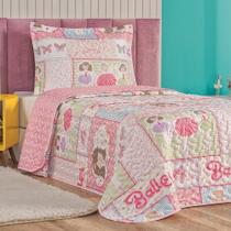 Kit Colcha Bailarina Solteiro Tecido Microfibra Dupla Face Quarto Infantil - Rosa